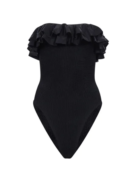 Hunza G Eloise ruffled-detail swimsuit Black SELOISECR