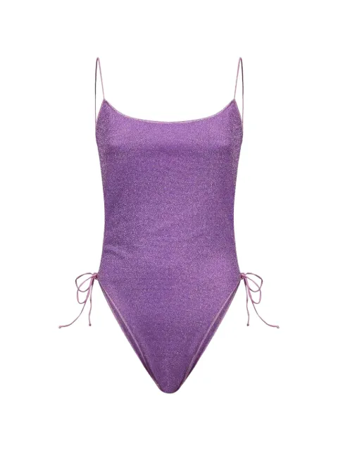 Oséree Lumiere metallic-effect side-tie swimsuit Purple LZRS261LLC