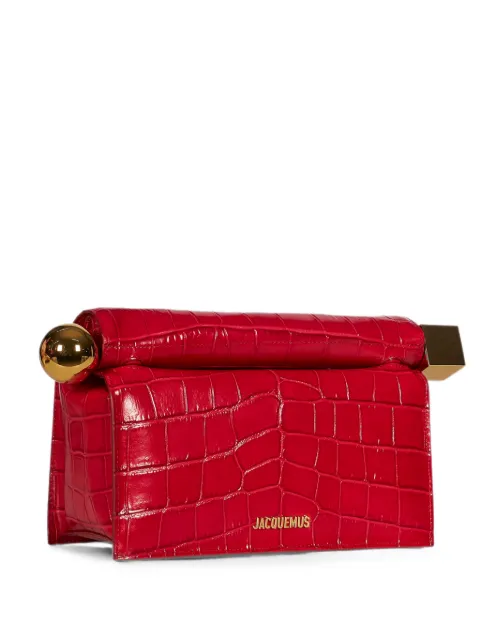 Jacquemus croc-effect foldover clutch bag Red BAW00356AC07A20