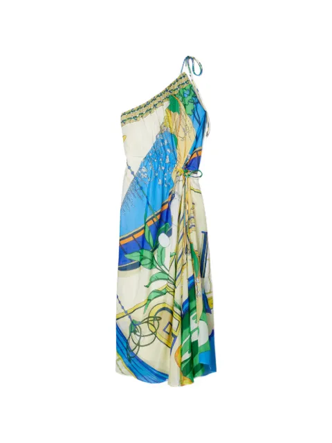 Tory Burch printed one-shoulder cotton dress Neutrals 181174