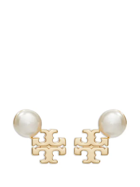 Tory Burch Moondance logo and pearl stud earrings White 184421