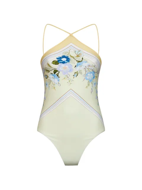 Self-Portrait floral-print halterneck swimsuit Yellow AC26400SSY