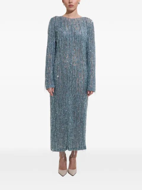 Dina Melwani fringed crystal-embellished midi dress Blue DMSS26170216