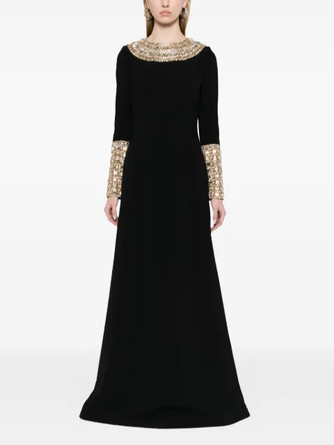 Dina Melwani crystal-embellished floor-length maxi gown dress Black DMSS26170214