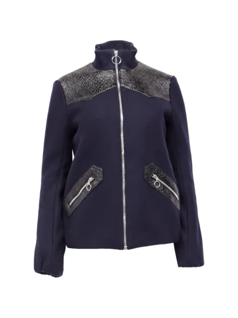 Maje cracked-effect yoke biker jacket Blue GILTPUUSCL742780W
