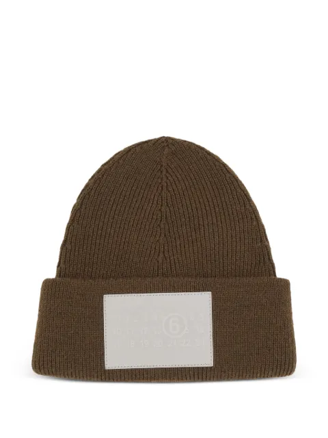 MM6 Maison Margiela logo-patch ribbed-knit beanie hat Green S52TB0004