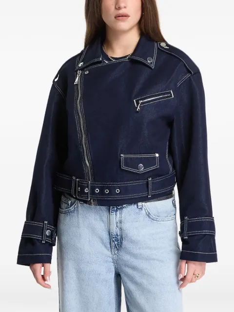 GUESS USA belted contrast-stitch biker jacket Blue W6RN71D6911