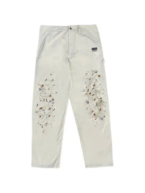 EVISU Seagull-print paint-splatter trousers White 2ESHTM6PT1128