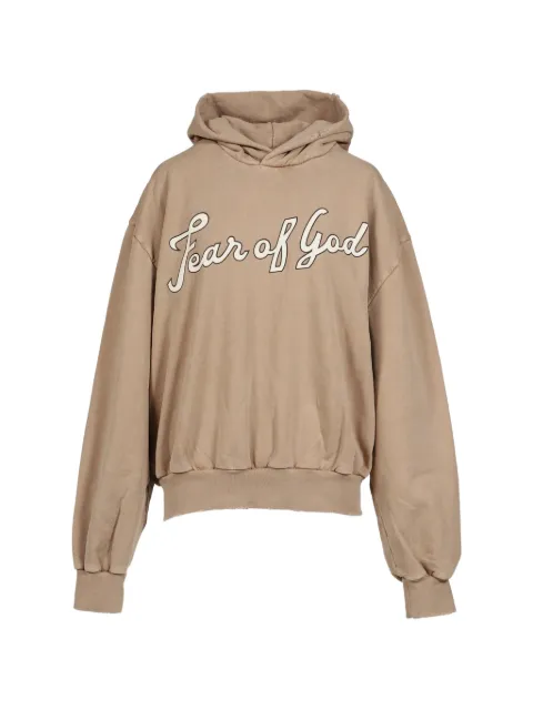Fear Of God 26 Classic logo-patch distressed hoodie Brown FG9M129936BHFDUNEPEARL