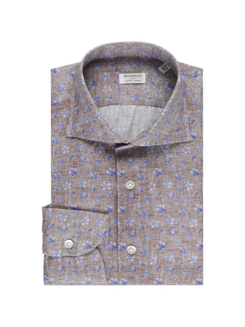 BORRIELLO NAPOLI floral-print spread-collar shirt Brown 22049