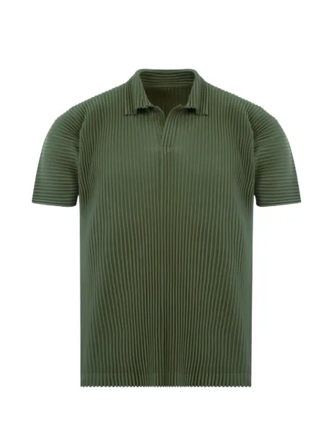Issey Miyake pleated-design polo-collar T-shirt Green HP66JM132