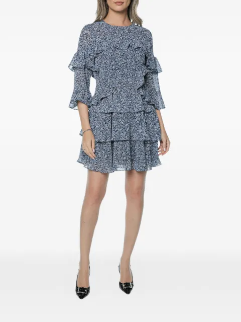 Michael Kors Georgette floral-print ruffled-detail mini dress Blue MS683CTKMN409