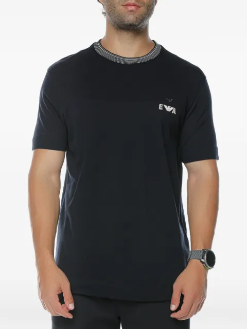 Emporio Armani logo-embroidered striped-trim T-shirt Blue EM002965AF1295UB118