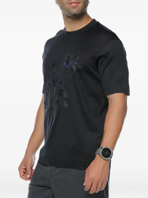 Emporio Armani floral-embroidered T-shirt Blue EM001024AF1001