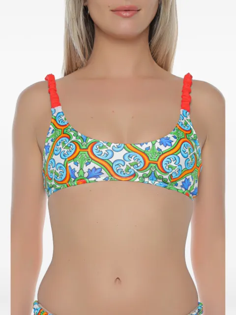 MC2 Saint Barth Diamond majolica-print bikini top White DIAM001