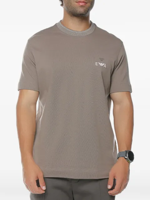 Emporio Armani logo-patch ribbed-trim T-shirt Brown EM002965AF1295