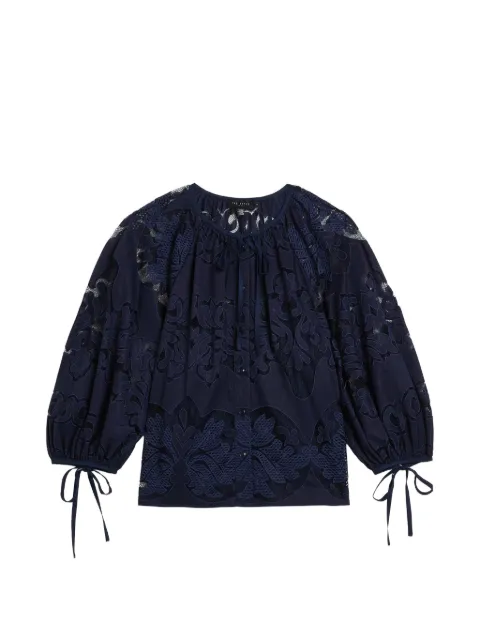 Ted Baker Bacina lace-embroidered puff-sleeve blouse Blue 274218DKBLUE