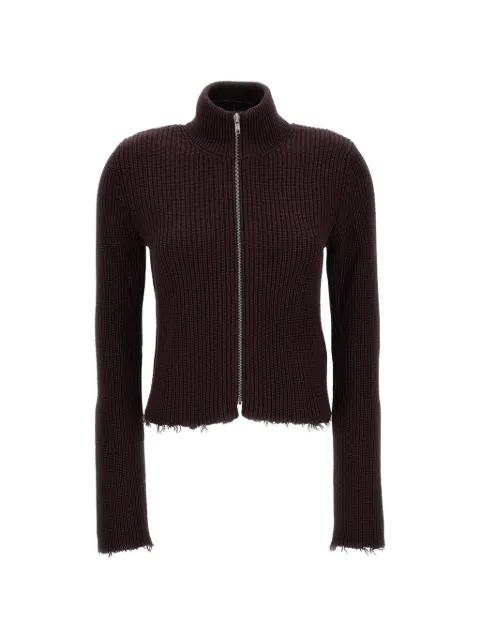 MM6 Maison Margiela frayed-hem zip-fastening cardigan Red S52AM0309M13039144