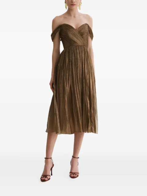 FRAMBOISE Giavera pleated off-shoulder midi dress Brown GIAVERA