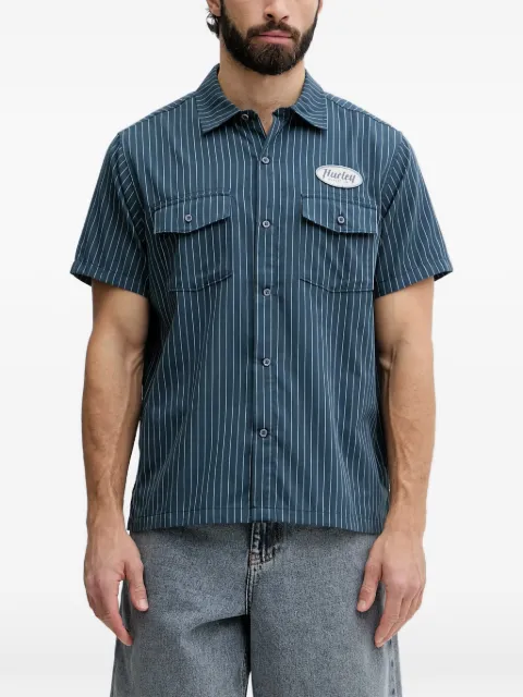 Hurley pinstriped logo-patch shirt Blue HSP26MMVS08547