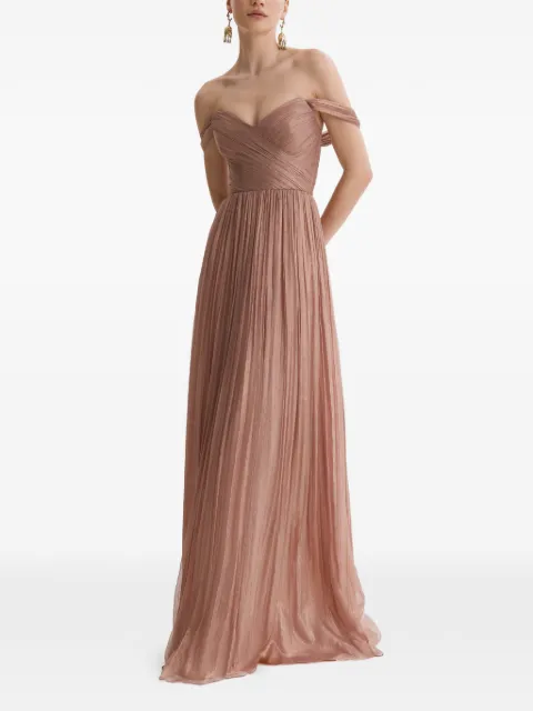 FRAMBOISE Vaasa off-shoulder pleated maxi dress Brown VAASA