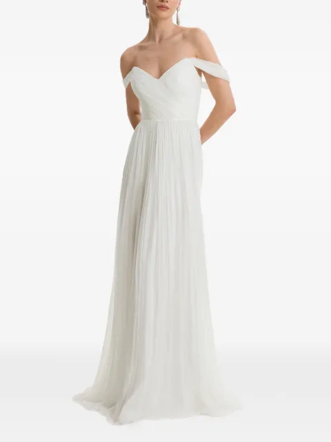 FRAMBOISE Kester pleated off-shoulder maxi dress White KESTER