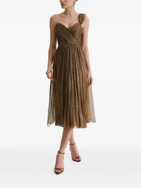 FRAMBOISE Kassia plissé-effect one-shoulder midi dress Brown KASSIA
