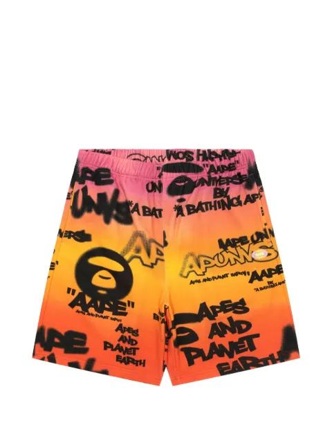 AAPE BY *A BATHING APE® graffiti-print cotton shorts Orange D618XXQ