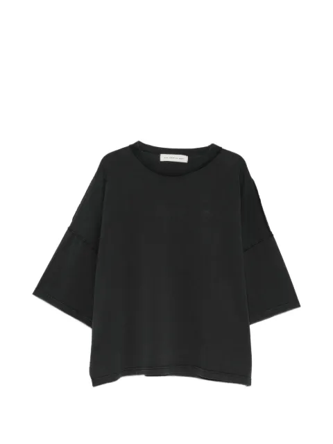 STAY HUMAN ON EARTH raw-edge drop-shoulder T-shirt Black S26156STONEWASH