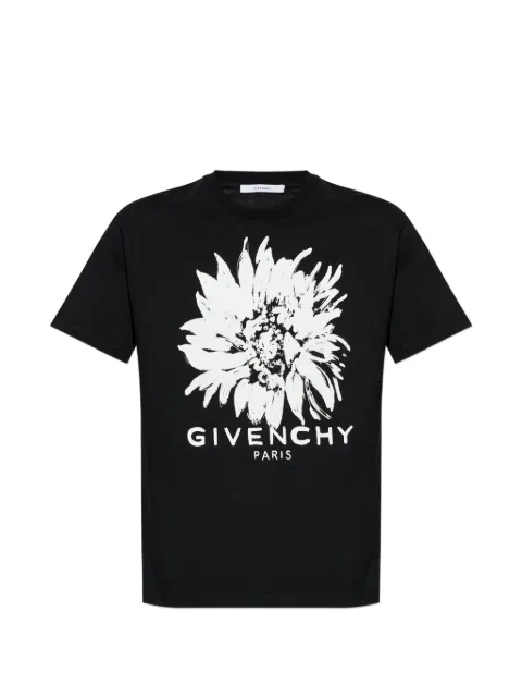 Givenchy floral-print logo-print T-shirt Black BM71NK3YUF