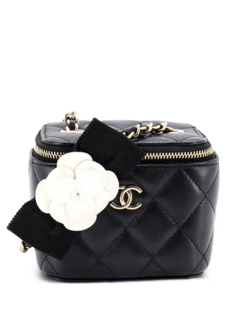 CHANEL Pre-Owned Camellia Bow Vanity Case with Chain Quilted Lambskin Mini crossbody bag Black FLN8DC7SW71FTCDD