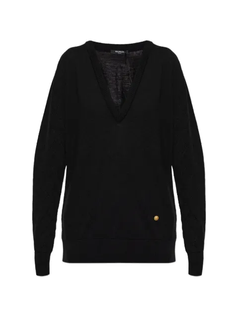 Balmain diamond-knit V-neck sweater Black HF1KB045KJ99