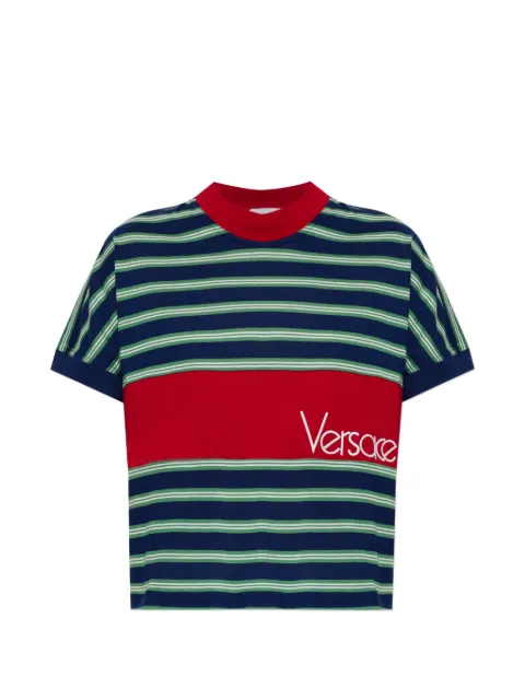 Versace striped logo-embroidered T-shirt Blue 10259081A18439