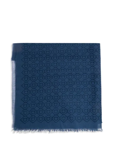 Ferragamo Gancini-print frayed scarf Blue 795491
