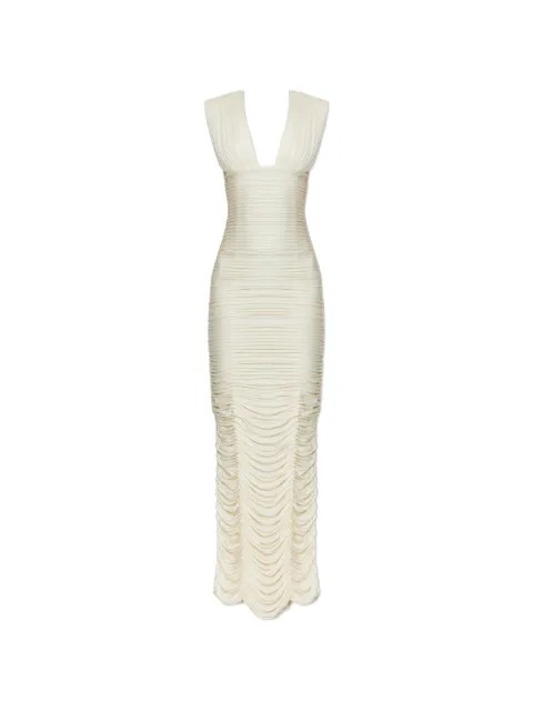 Versace ruched V-neck maxi dress Neutrals 10264311A17967