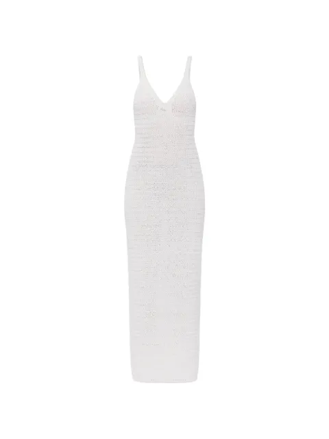 Balmain crochet-knit V-neck maxi dress White HF1RN430KK02