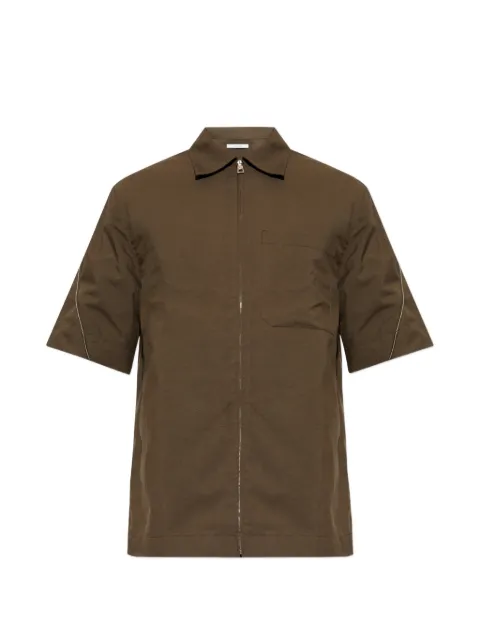 Givenchy logo-embroidered zip-up shirt Brown BM61AD16RK202