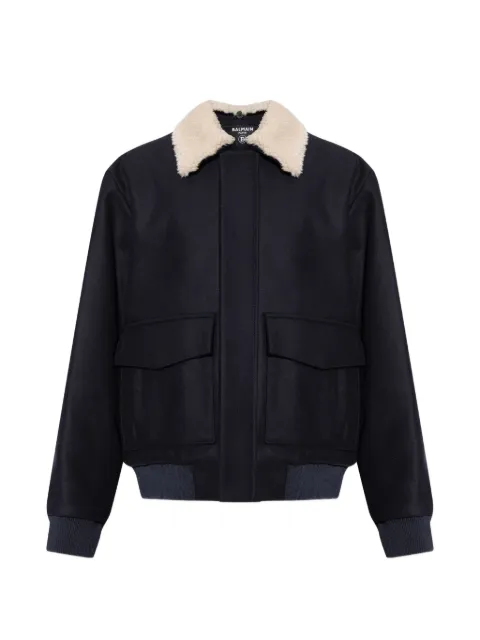 Balmain shearling-collar bomber jacket Blue HH1TF999MI61