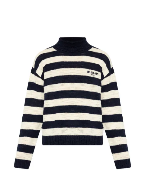 Balmain striped logo-embroidered sweater Blue HH1KH045KK15