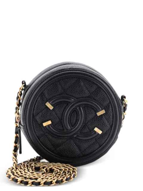 CHANEL Pre-Owned Filigree Round Clutch with Chain Quilted Caviar Mini crossbody bag Black YUSTGQ3ZVC9O48SF