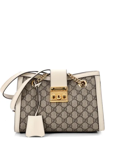 Gucci Pre-Owned Padlock Chain Tote GG Coated Canvas with Leather Small shoulder bag Brown YIWK09V5MH2584ZC