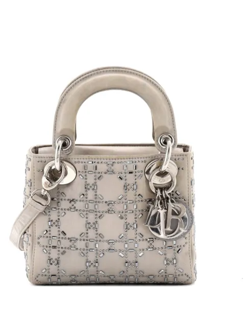 Christian Dior Pre-Owned Lady Dior Bag Crystal Embellished Cannage Quilt Satin Mini satchel Neutrals 14XD2WXLHJK7Y5MD