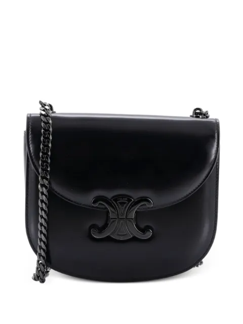 Celine Pre-Owned Triomphe Besace Clea Chain Flap Bag Leather shoulder bag Black PTIXL55VZSFEOIWA
