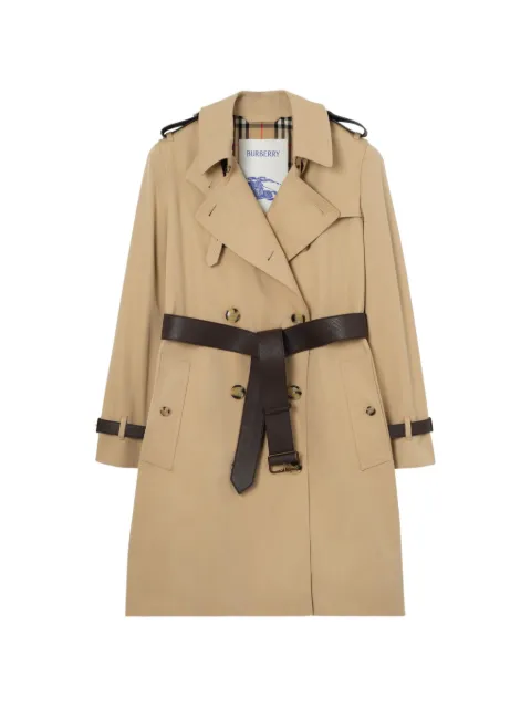 Burberry mid-length leather trim Kensington trench coat Neutrals 8129500156906