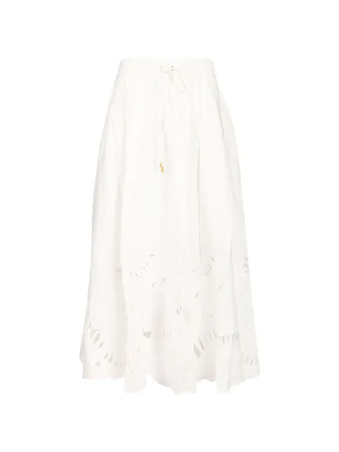 ZIMMERMANN Mahon embroidered midi skirt White 9048SSS263