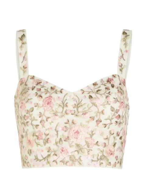 Needle & Thread floral-embroidered mesh crop top Neutrals TCSL03RHS26