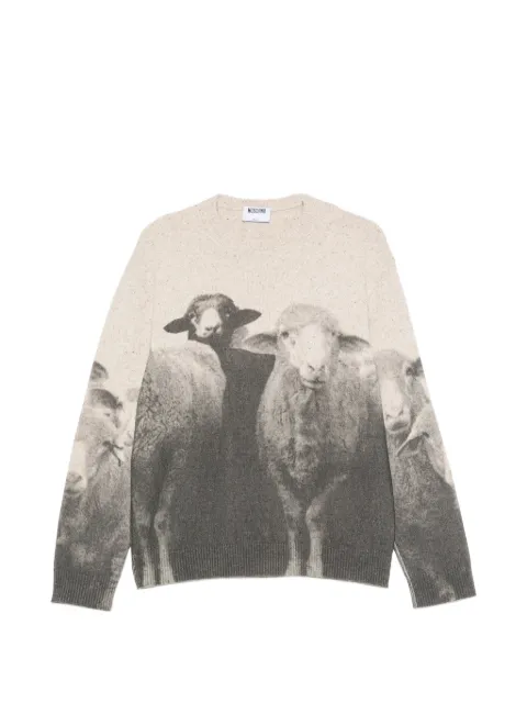 Moschino sheep-print crewneck sweater Neutrals A09075503
