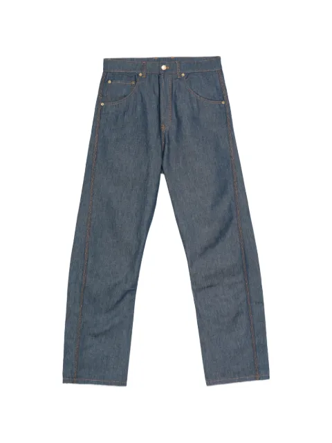 Moschino contrast-stitching logo-patch jeans Blue A03075538