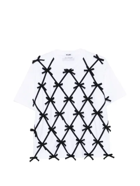 Moschino bow-embellished lattice-overlay T-shirt White A07045541