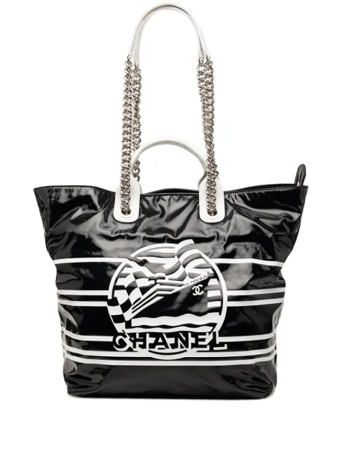 CHANEL Pre-Owned 2018-2019 Coated Canvas La Pausa Bay Shopping satchel Black EGKT2LWXDDN88D81